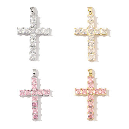 Square zircon cross necklace pendant.