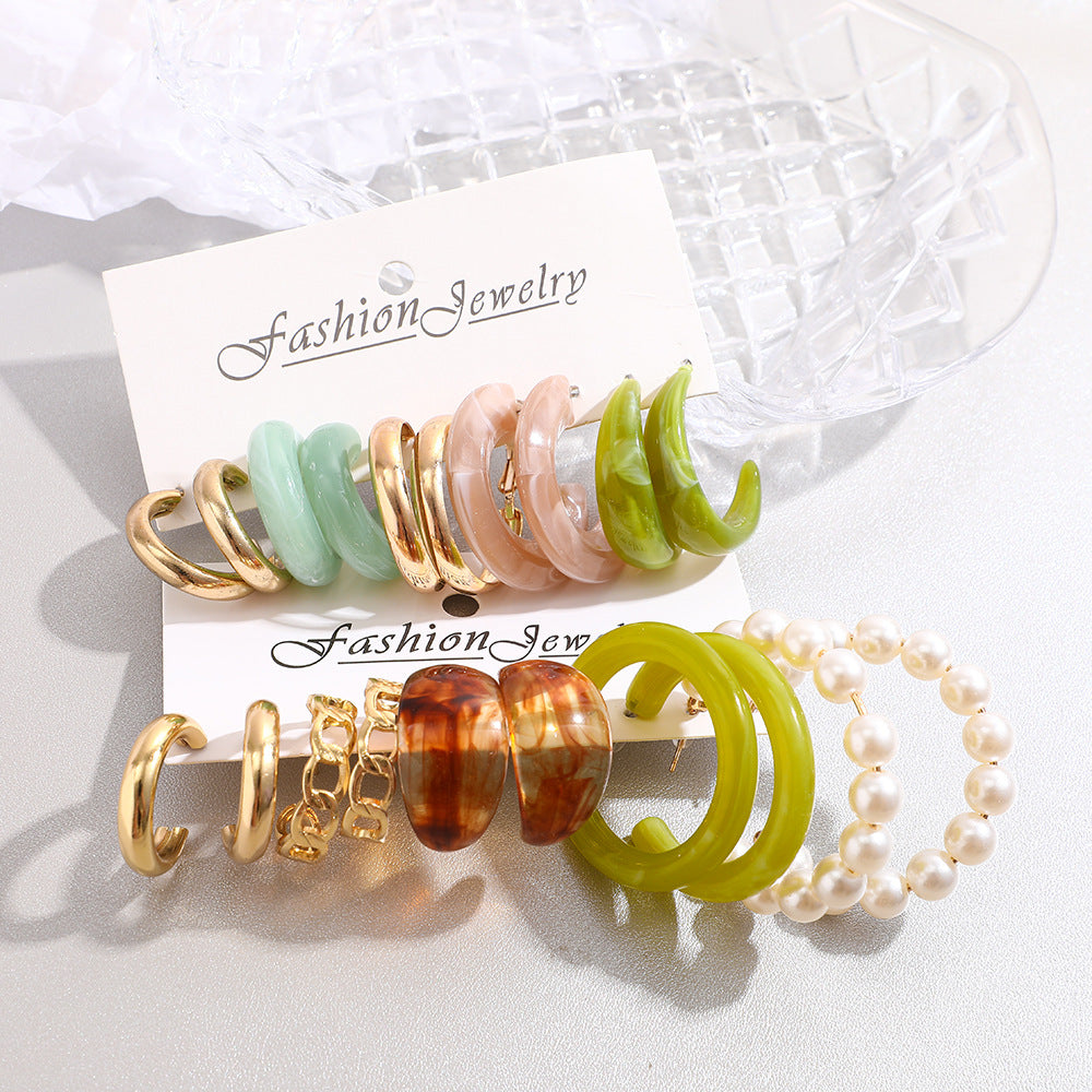 Retro Pearl & Acrylic Earring Set