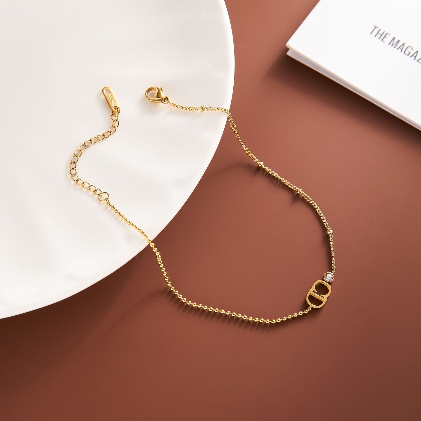 Women's CD Letter Diamond-Accented Spliced Chain Bracelet