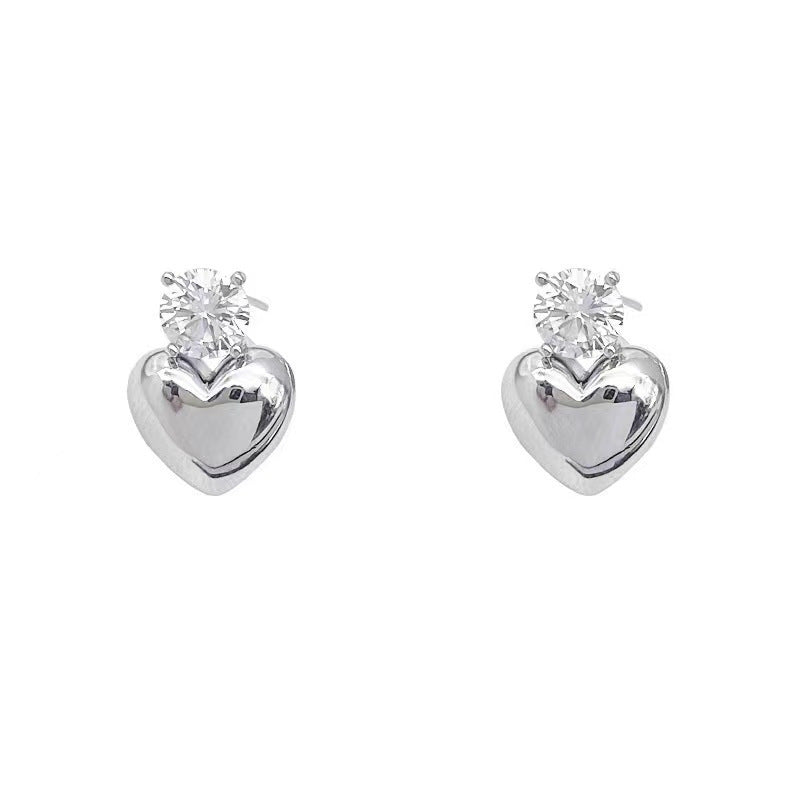 Temperament zircon love stud earrings woman