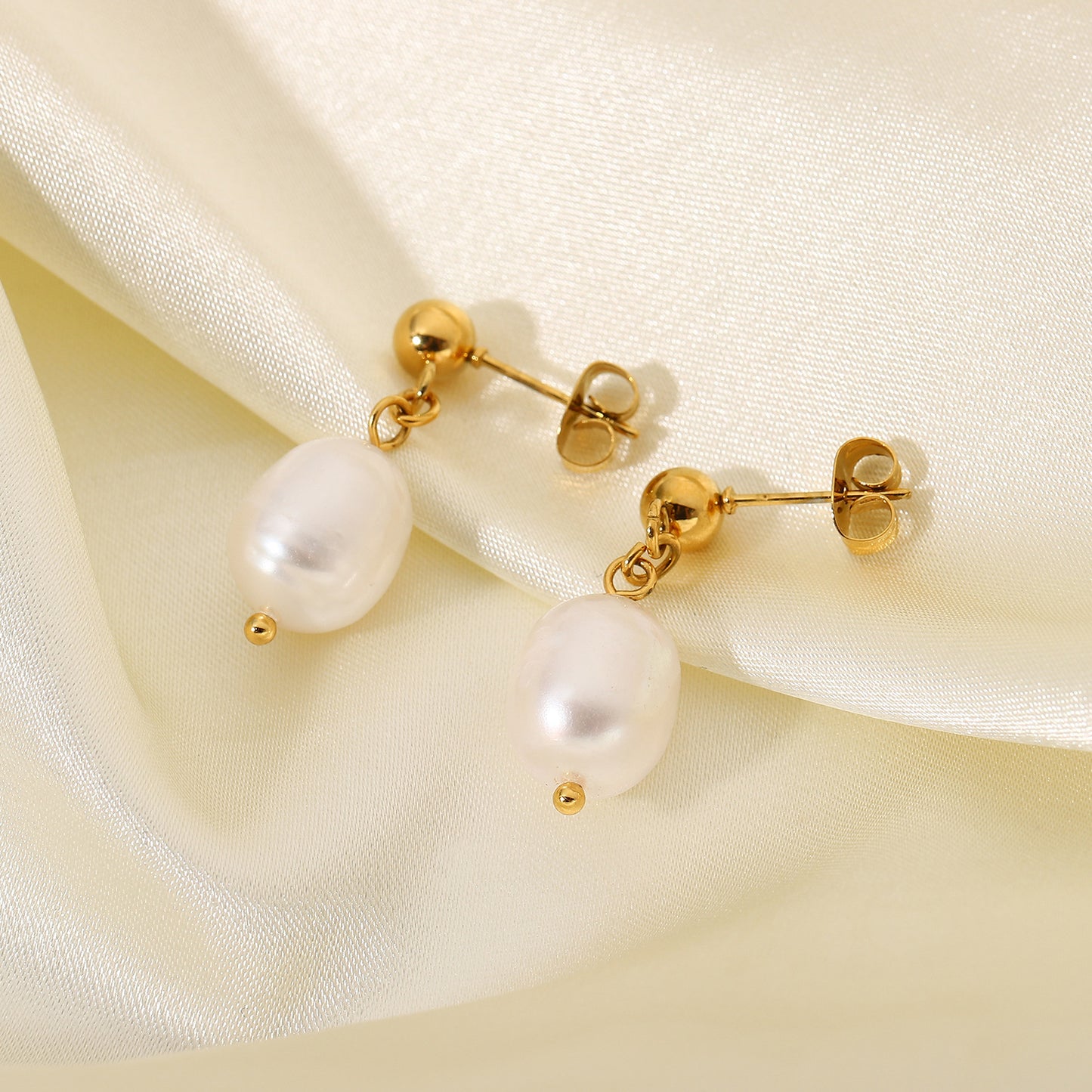 Stainless Steel Natural Bead Earrings