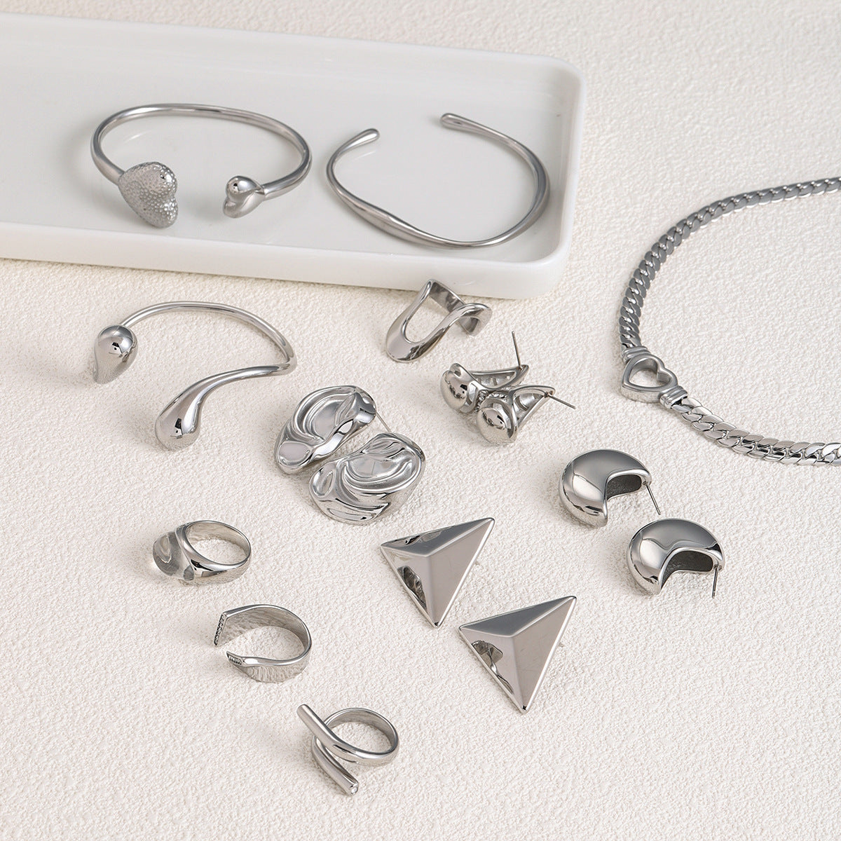 Bracelet Steel Ring Polished Earrings