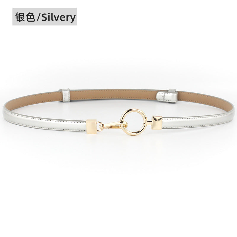 Gold buckle leather thin belt