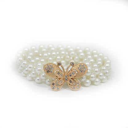 Butterfly buckle elastic elastic pearl waist chain