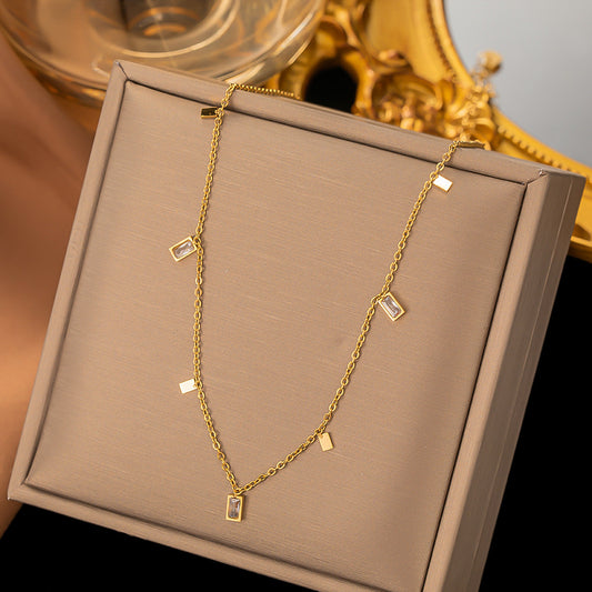 Women's 18K Gold-Plated Titanium Steel Teardrop Triangle Zircon Necklace