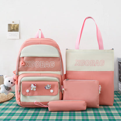 4-piece letter contrast large capacity backpack