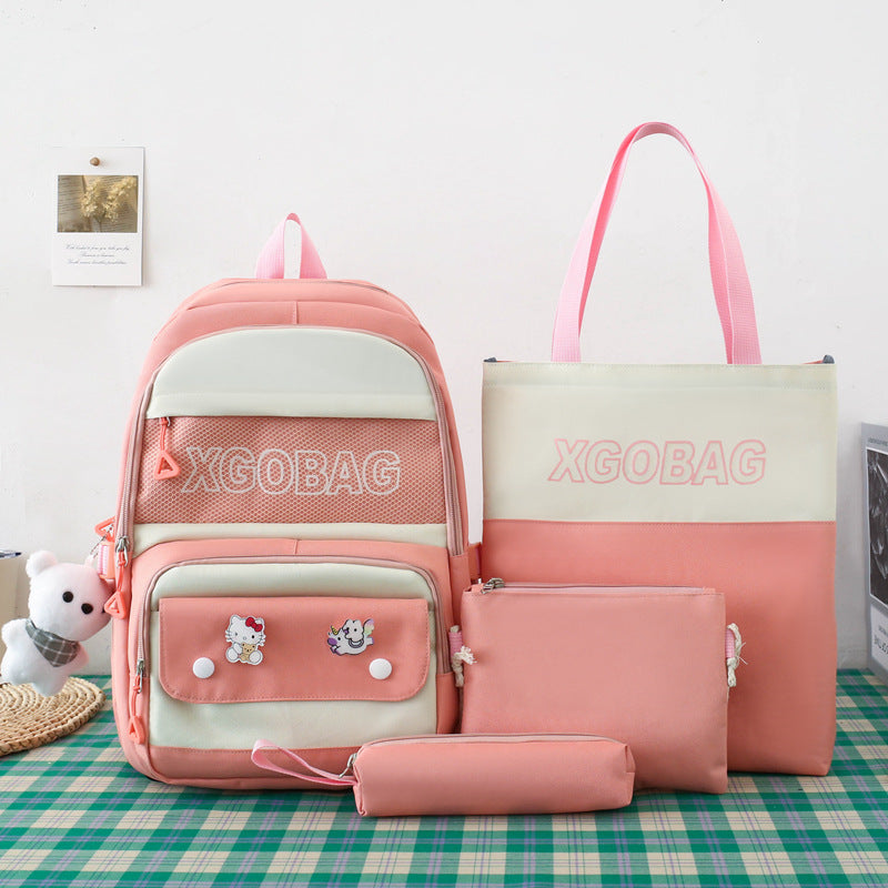 4-piece letter contrast large capacity backpack