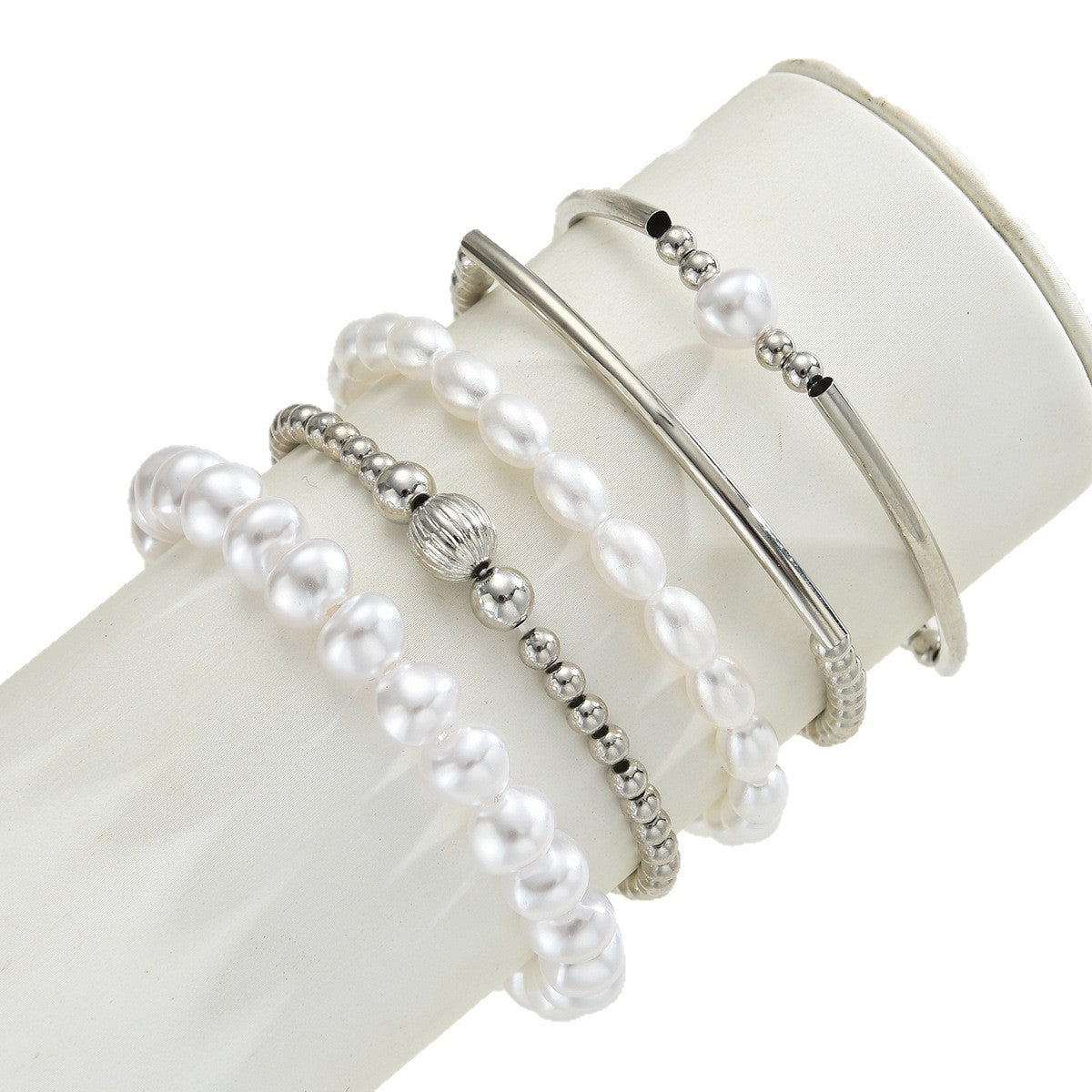 Elastic Pearl & CCB Bracelet Set (5-piece)