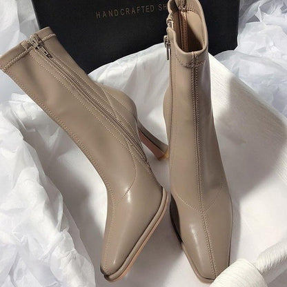 Elastic side zipper fashion boots