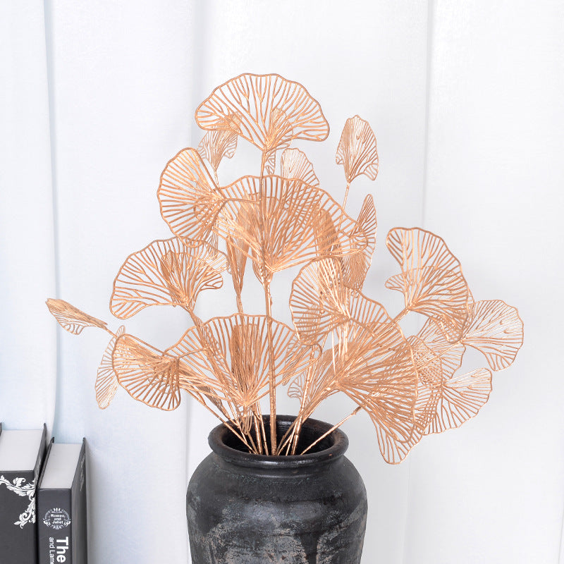 Simulation fan blade 3 forks golden ginkgo leaf simulation flower