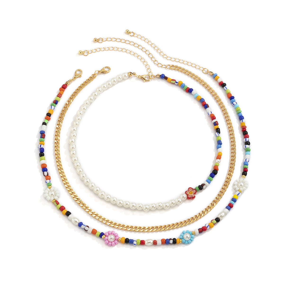 Contrasting color beaded metal chain necklace