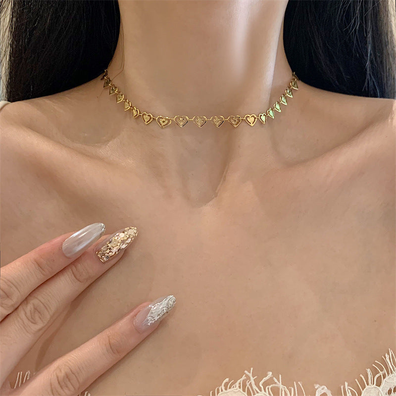 Hollow Heart Choker — Handmade Fade-Resistant Collarbone Necklace
