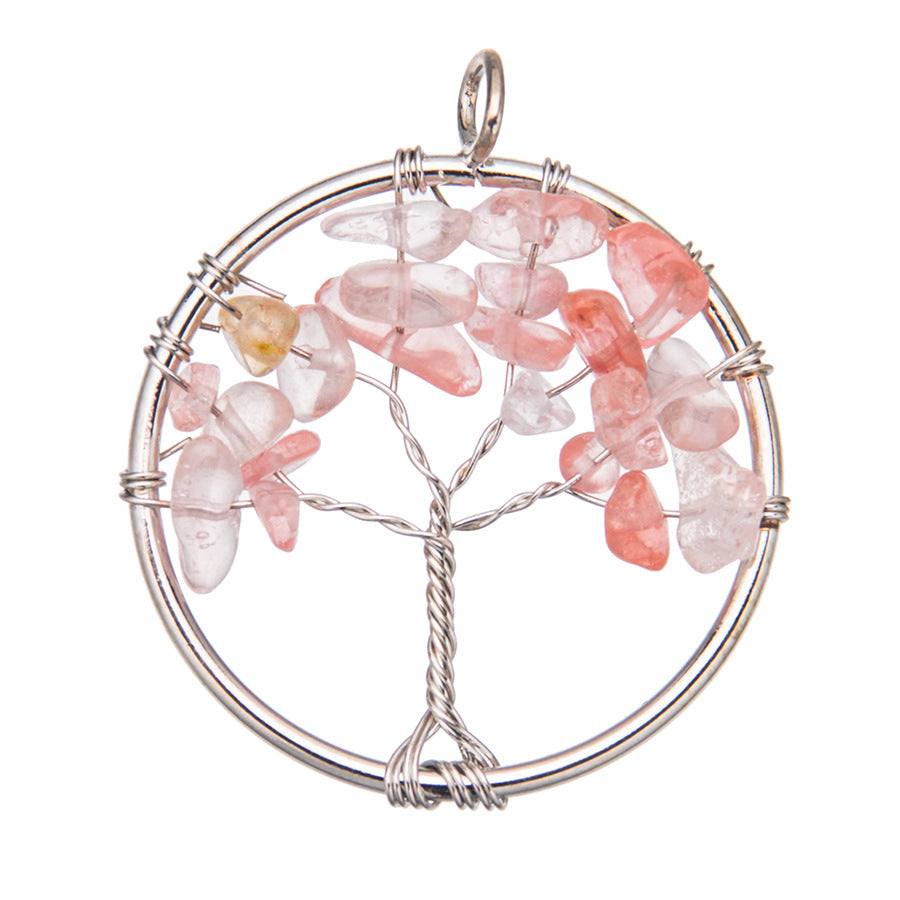 Joia de cascalho de cristal natural com pingente de árvore da vida 