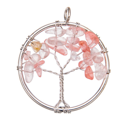 Joia de cascalho de cristal natural com pingente de árvore da vida 