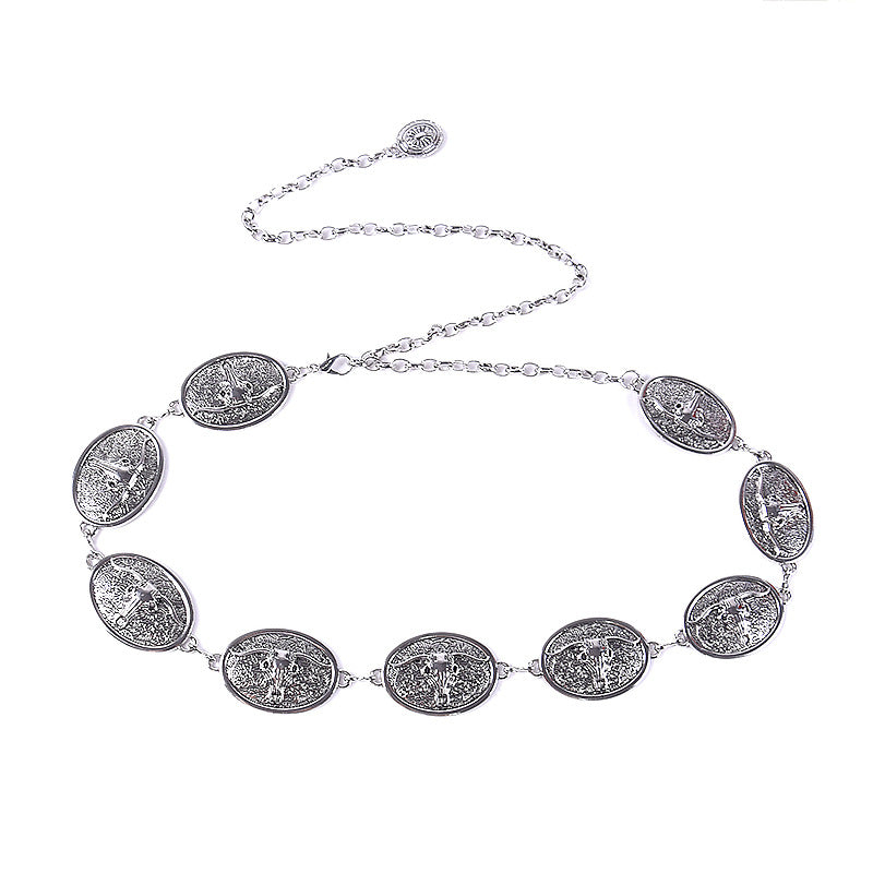 Oval buckle bull head metal chain waist chain