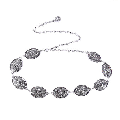 Oval buckle bull head metal chain waist chain