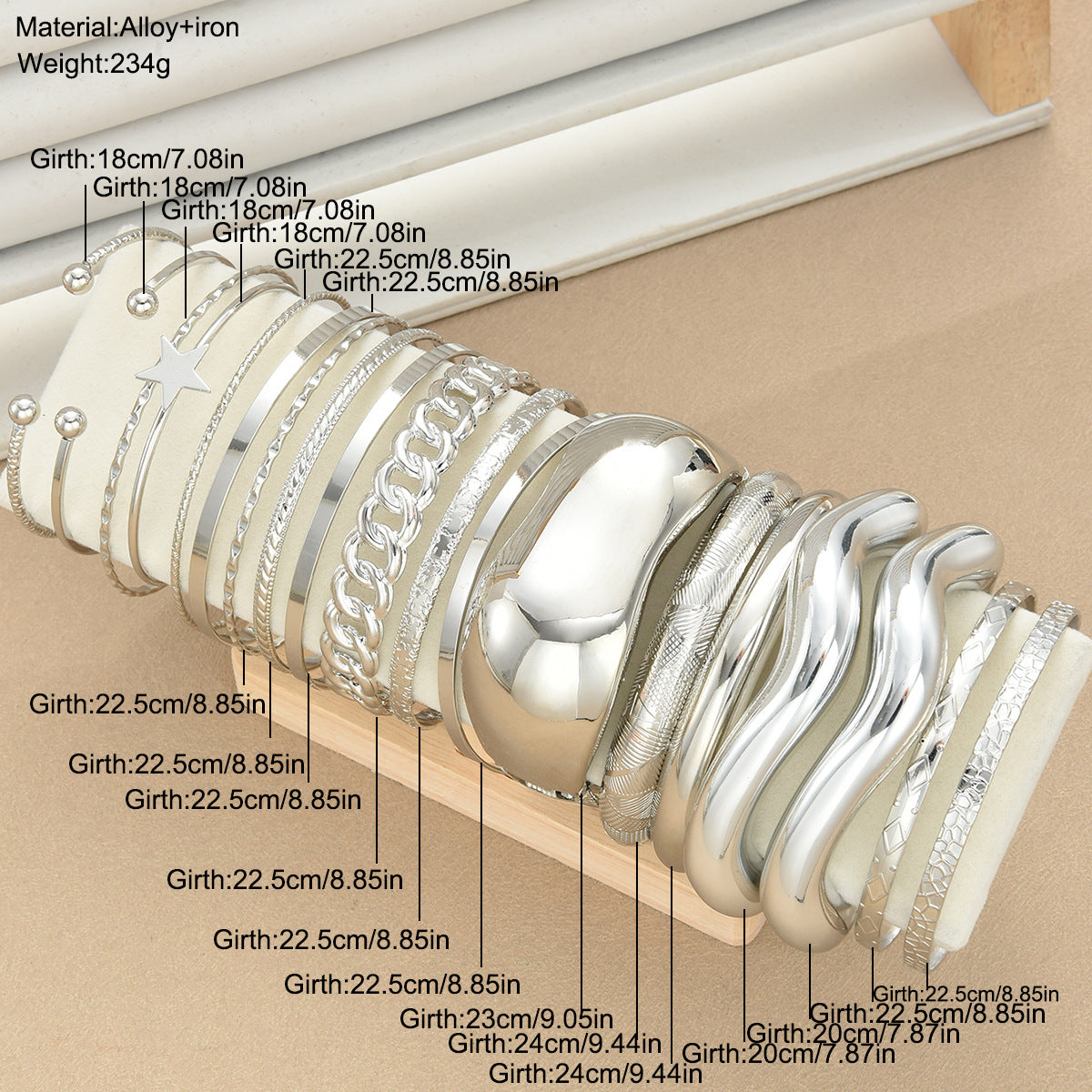 Exaggerated Star Open Cuff Bracelet Set (19-Piece)