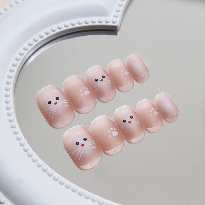 Wearable Cat Short Square Ombre Nail Stickers 24 Pieces