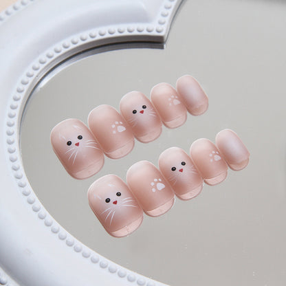Wearable Cat Short Square Ombre Nail Stickers 24 Pieces