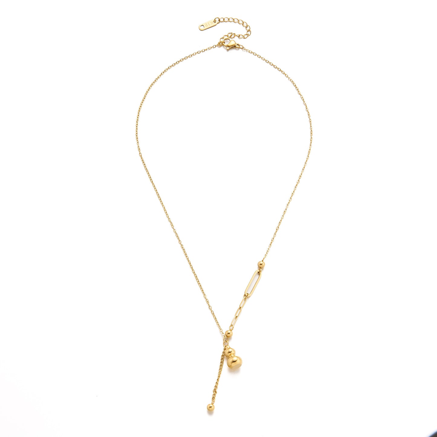 Women's Titanium Steel Gourd Pendant Necklace — Fringe Spliced Collarbone Chain, 18K Gold-Plated