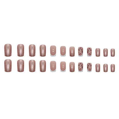 Sparkling Rose Pink Butterfly Square Fake Nails