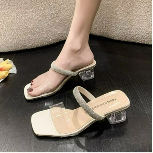 Sequined crystal heel sandals