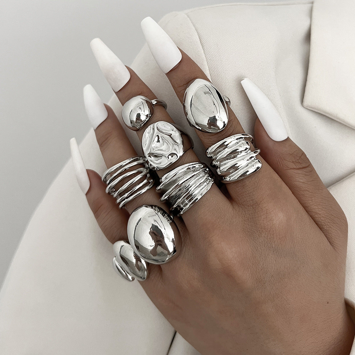 Irregular Geometric Open Ring Set (8-piece)