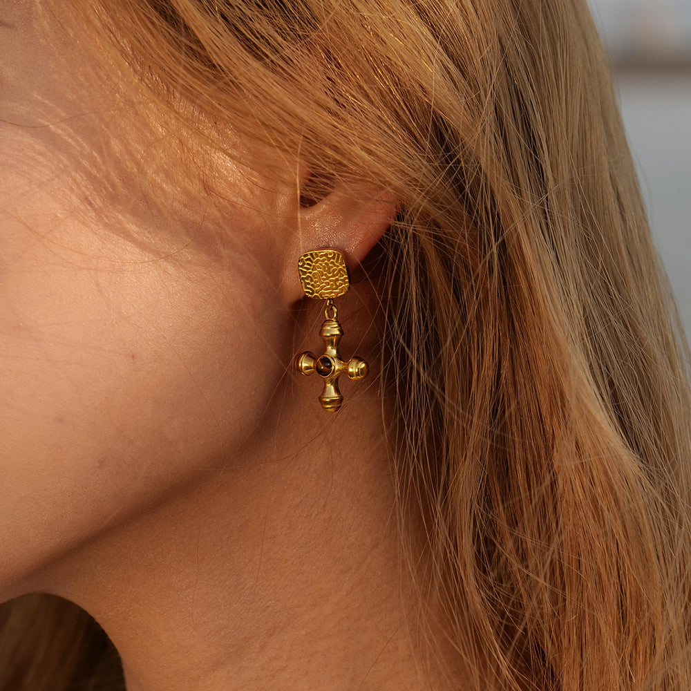 Tiger Eye Cross Pendant Earrings