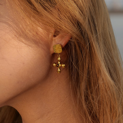 Tiger Eye Cross Pendant Earrings