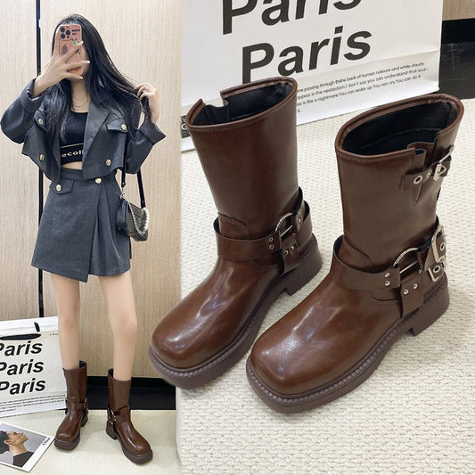 Solid Color Simple Medium Martin Boots