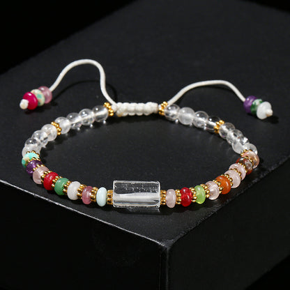 Pulsera tejida con cuentas redondas de cristal blanco y cuentas de ábaco de piedra de colores 