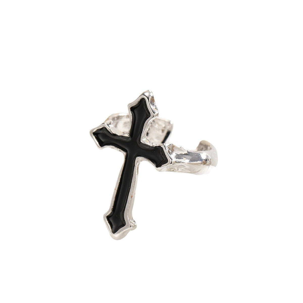 Dark Oil Drip Cross Ring