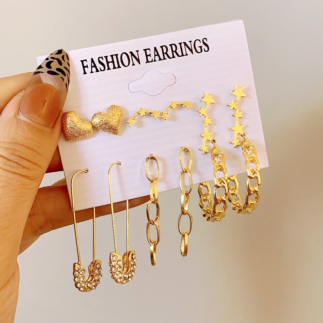 6-Piece Metal Chain Pin Earring Set