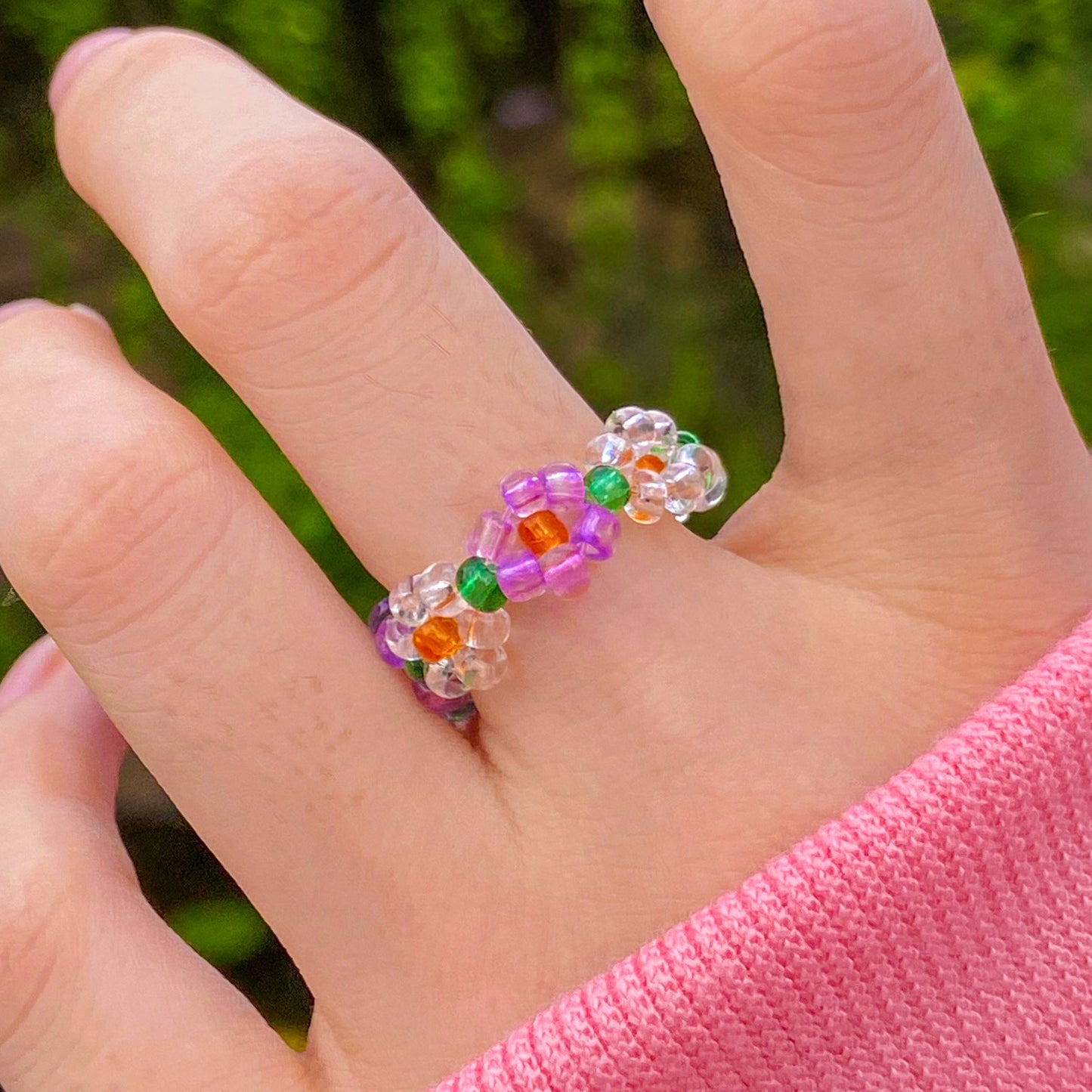Crystal Bead Flower Ring
