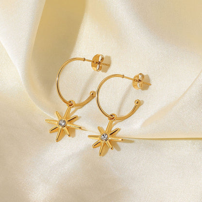 Gold C-shaped six-pointed star pendant earrings