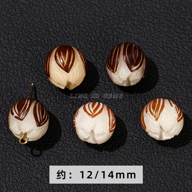 Cuentas sueltas de raíz de Bodhi de jade blanco con semillas originales de loto 