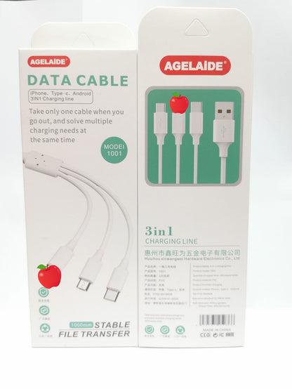 Cable de carga rápida 2A 3 en 1 de PVC 