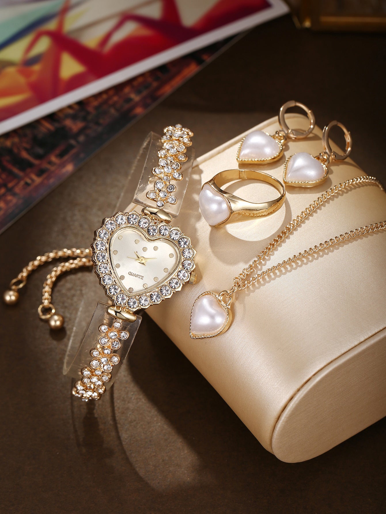 Diamond quartz watch jewelry set