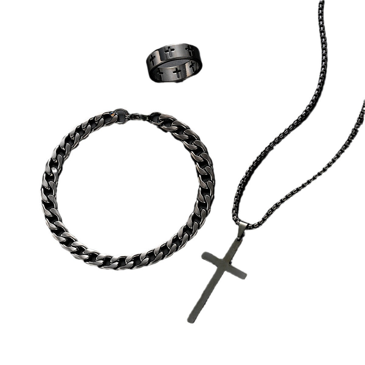 Cross Ring Bracelet Necklace Set