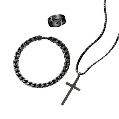 Cross Ring Bracelet Necklace Set