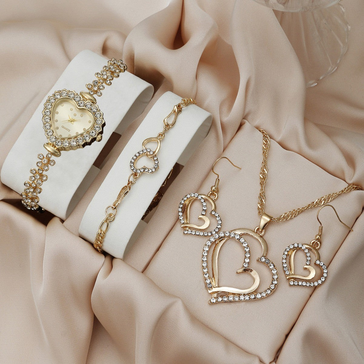 Bracelet Watch Necklace Earrings Ring Set