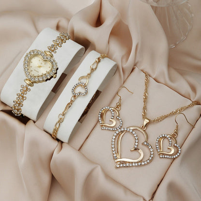 Bracelet Watch Necklace Earrings Ring Set