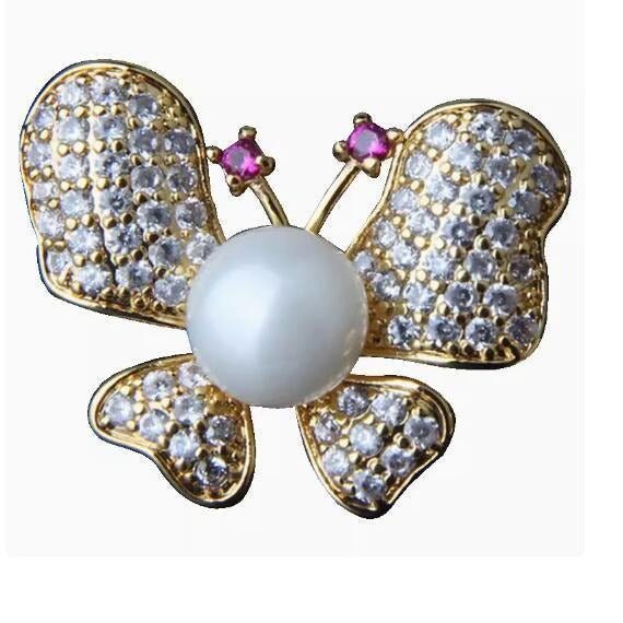 Full Diamond Seiko Butterfly Pearl Brooch