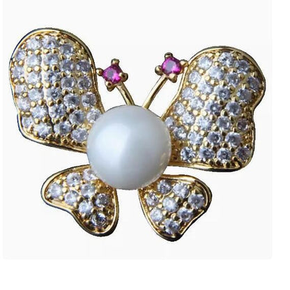 Full Diamond Seiko Butterfly Pearl Brooch