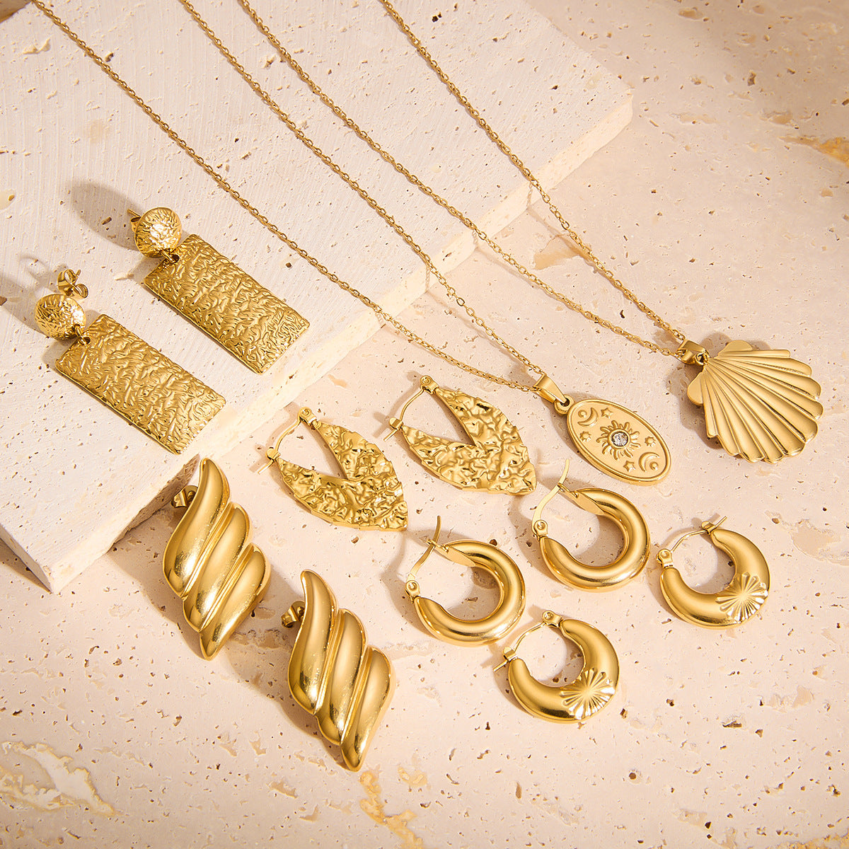 18K Gold Titanium Steel Hollow Geometric Statement Earrings