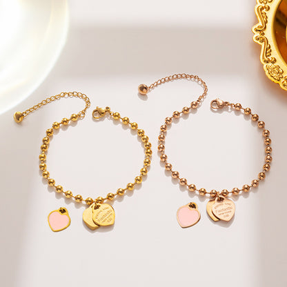 Heart Enamel Pendant Bracelet - 18K Gold Plated