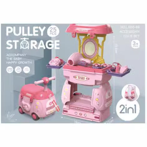 Children's Pretend Play Toy Set: Rolling Luggage, Kitchen Utensils, Makeup Tools, Luggage Storage Box Combination