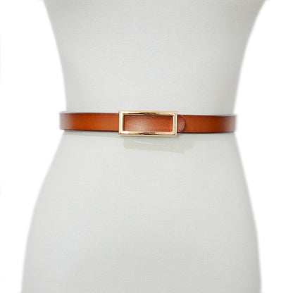 Real cowhide square buckle thin belt