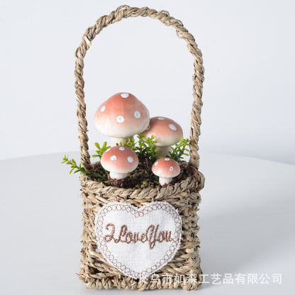 Simulation straw basket mushroom bonsai