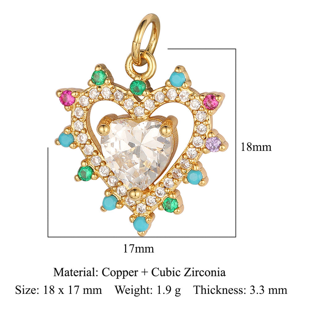 Colgante de cobre y circonita con forma de llave y corazón de melocotón 